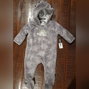 NWT Mick‎ Mack Gray Hooded Dinosaur Baby Infant One Piece 3/6 months